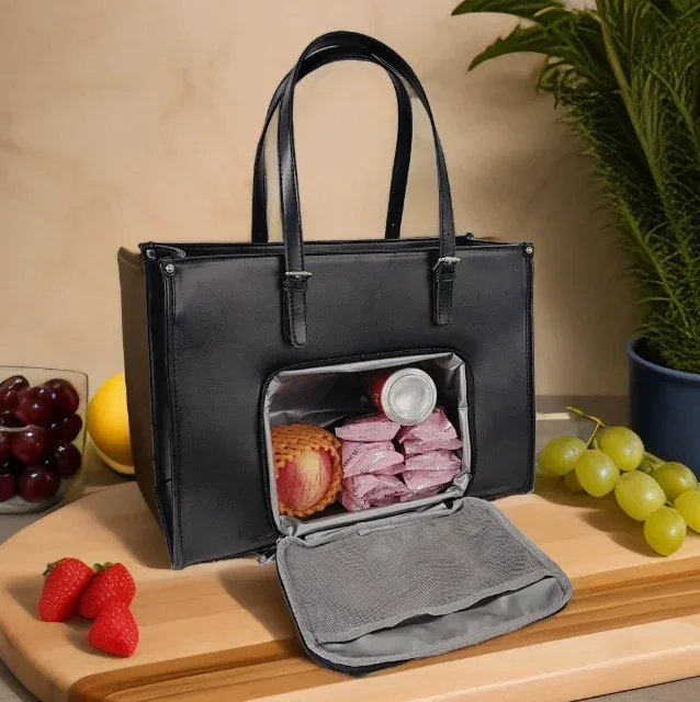 sac fourre-tout avec compartiment pour le déjeuner, sac pour ordinateur portable, sac fourre-tout avec compartiment pour boîte à lunch, support pour ordinateur, conteneur pour fruits, boissons et collations