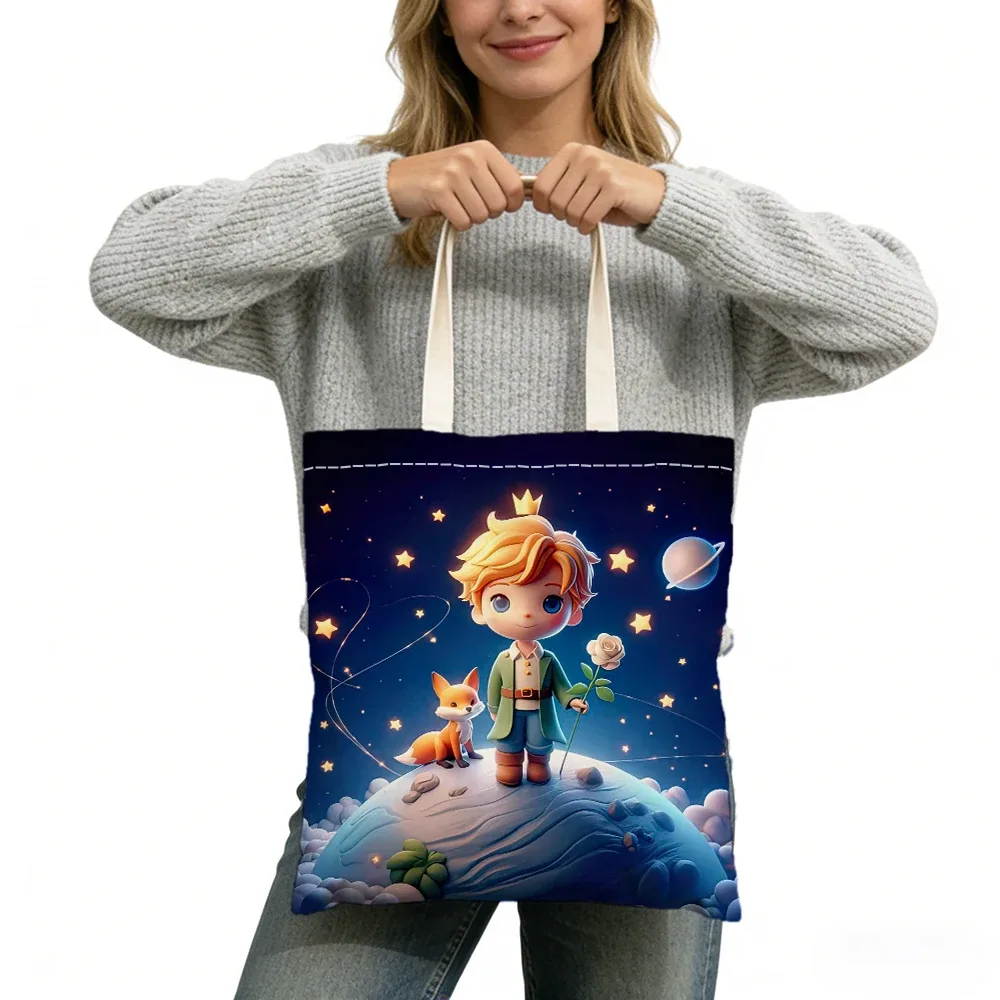 sac fourre-tout imprimé double face sans fermeture éclair, star boy cute fox cosmic rose, 40x45 cm, sac à bandoulière pour usage quotidien, shopping, apprentissage, extérieur