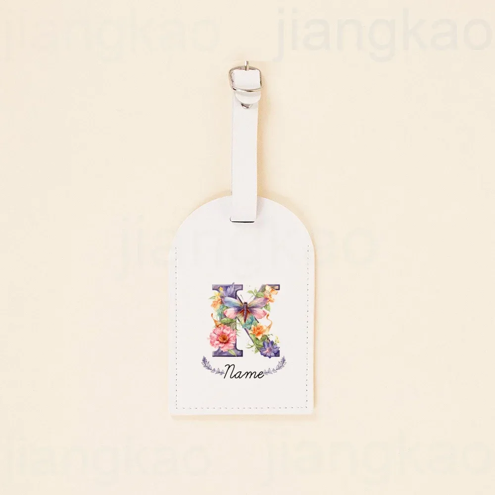étiquette de bagage personnalisée en pu, lettre florale avec nom, étiquette de valise, accessoire de voyage, cadeau d'anniversaire de mariage pour elle