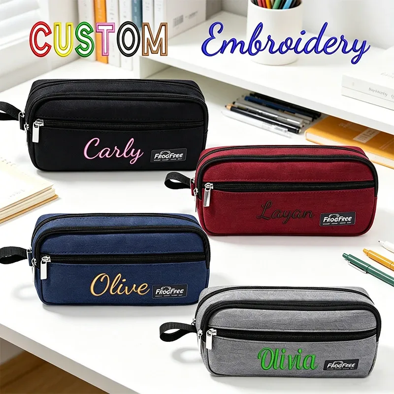 Broderie personnalisée/Style standard 2 options, Trousse à crayons à trois compartiments, Pochette, Trousse de maquillage, Saison rentrée scolaire, Cadeau !