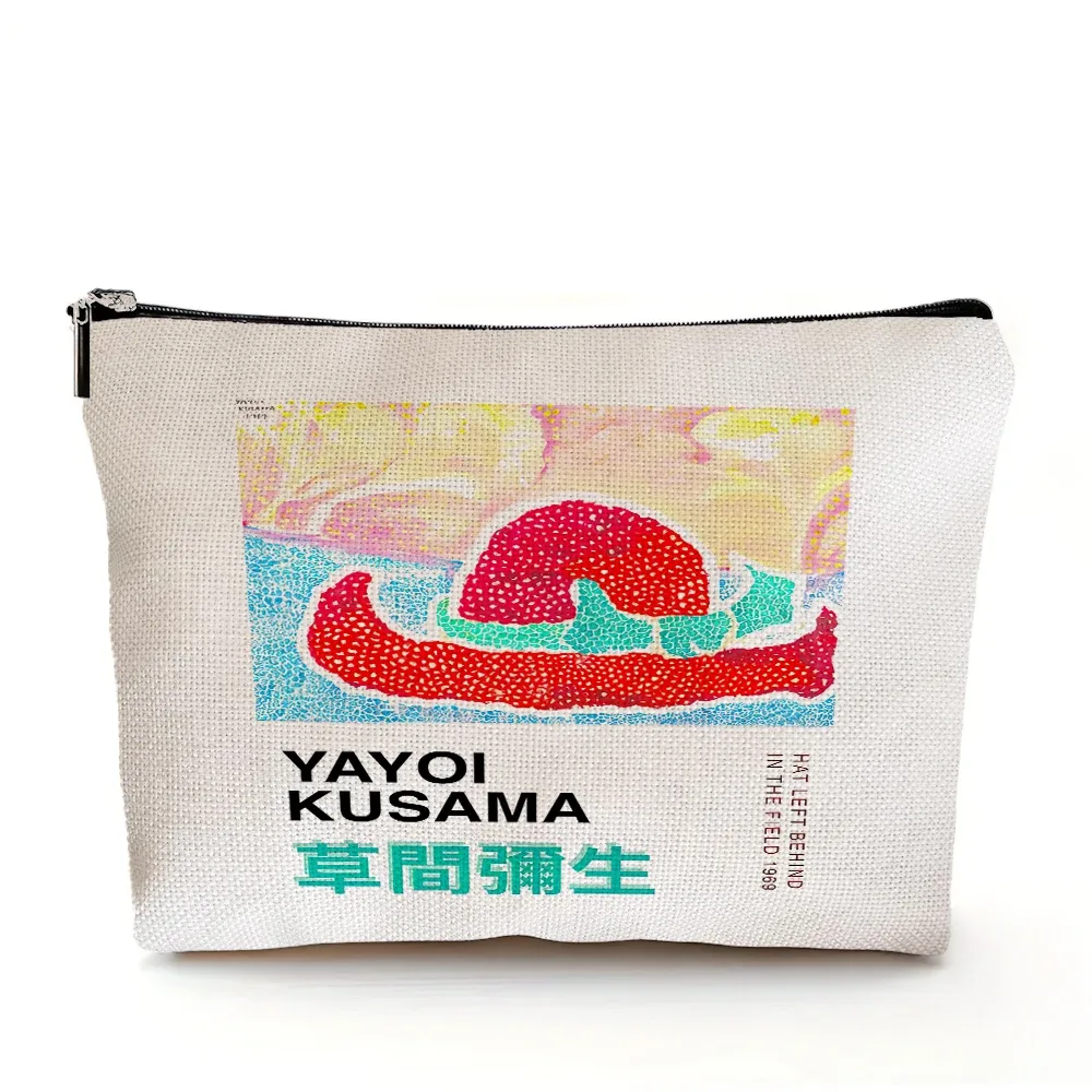 sacs à cosmétiques yayoi kusama art girl, double imprimé, motif pois japonais, sac à main de maquillage pour femme, organisateur de voyage, portefeuille enfant
