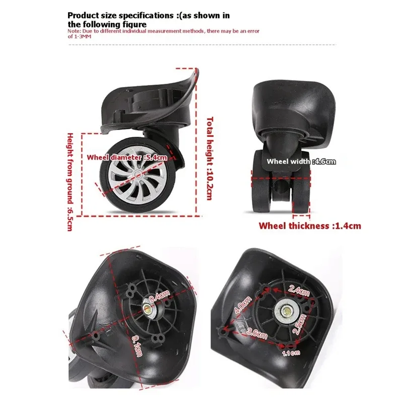 abrt-4 pack valise à bagages de remplacement roues spinner roue pivotante universelle valise roues spinner pour bagages