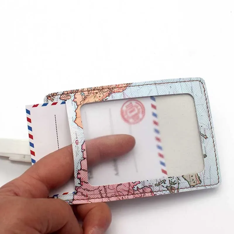 carte du monde créative, accessoires de voyage de haute qualité, étiquette de bagage, porte-carte d'identité de valise en pu, étiquette d'embarquement pour bagages, étiquette portable