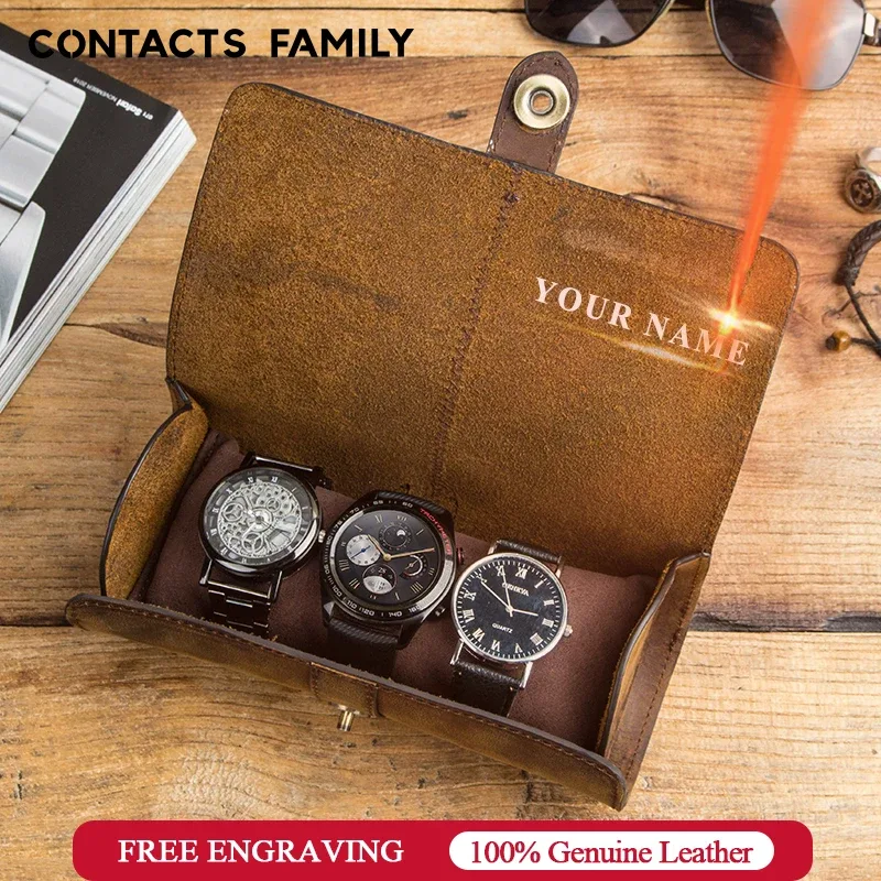 boîte à 3 fentes pour montre, fait à la main, rouleau de montre, étui de voyage, pochette pour montre-bracelet, 100% cuir de vache, organisateur coulissant, cadeaux