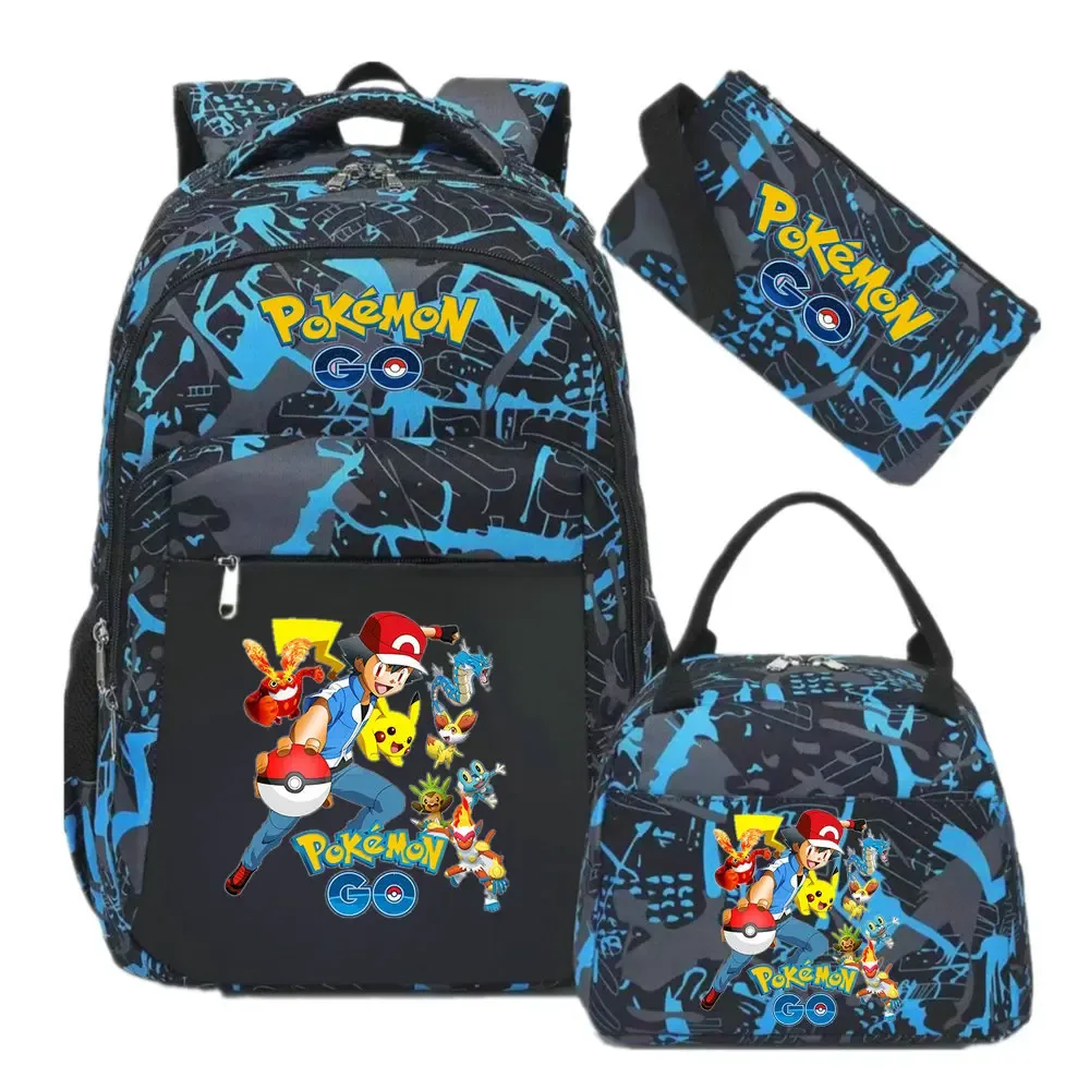 sac à dos camouflage pikachu tendance avec sac à déjeuner pour adolescents, sacs d'école pour étudiants, ensemble de voyage décontracté