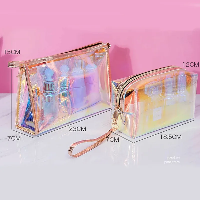 trousse de maquillage transparente en tpu pour femme, trousse cosmétique holographique colorée, trousse de maquillage transparente, trousse de voyage, évaluateurs de beauté, 1 pc