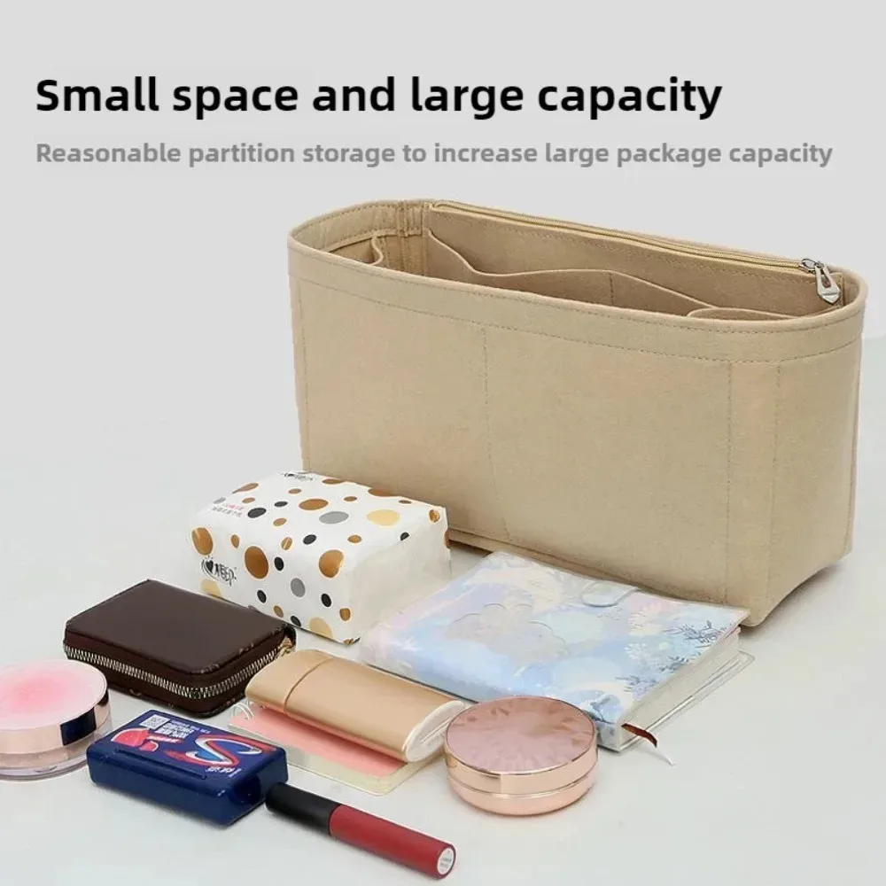 Organisateur de sac à main en feutre de qualité supérieure, insert de sac, séparateur intérieur, pochette à maquillage, rangement cosmétique de voyage pour sac de moto vintage