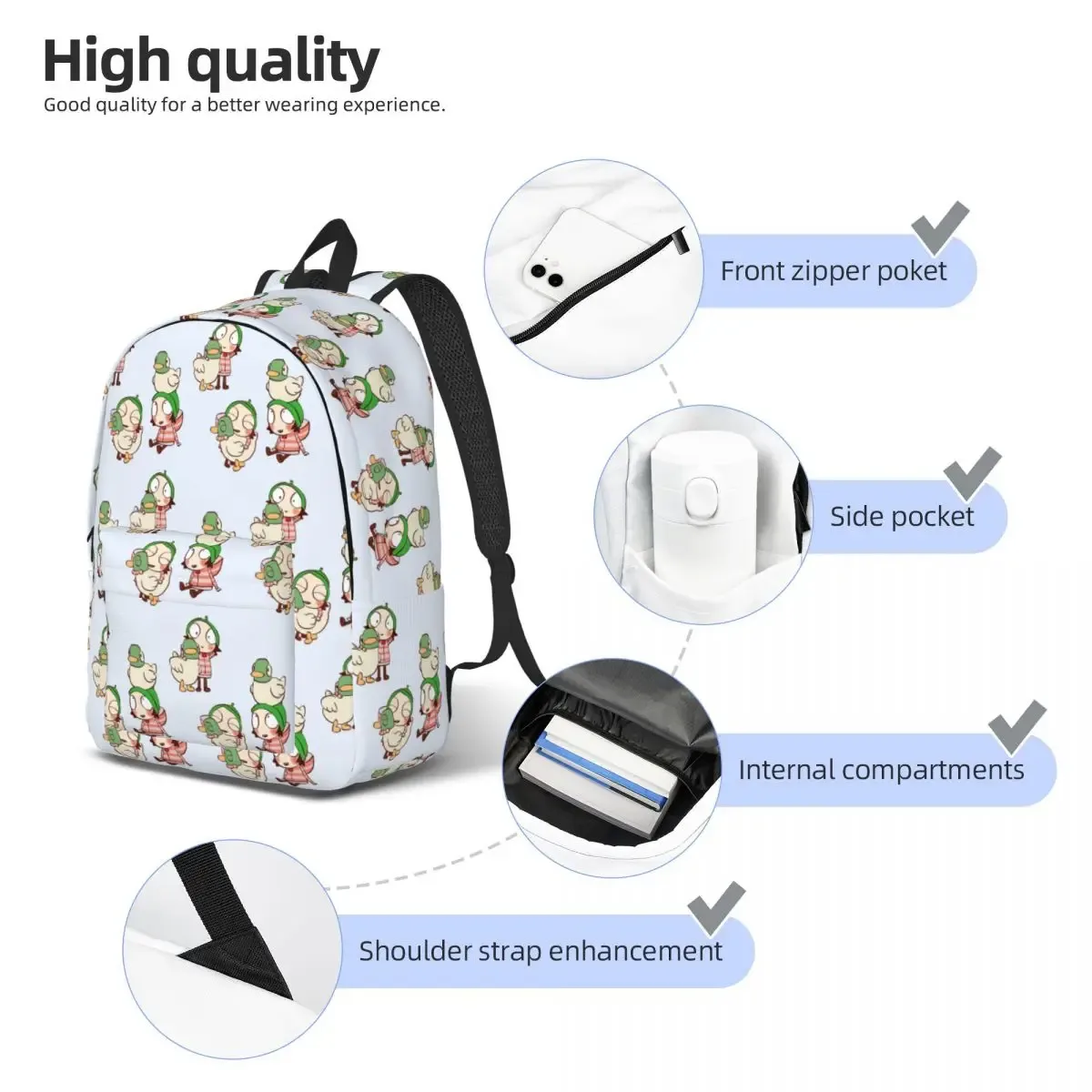 my sarah and duck – sac à dos assorti pour étudiants, sac d'école pour enfants, sacs à bandoulière pour ordinateur portable pour garçons et filles
