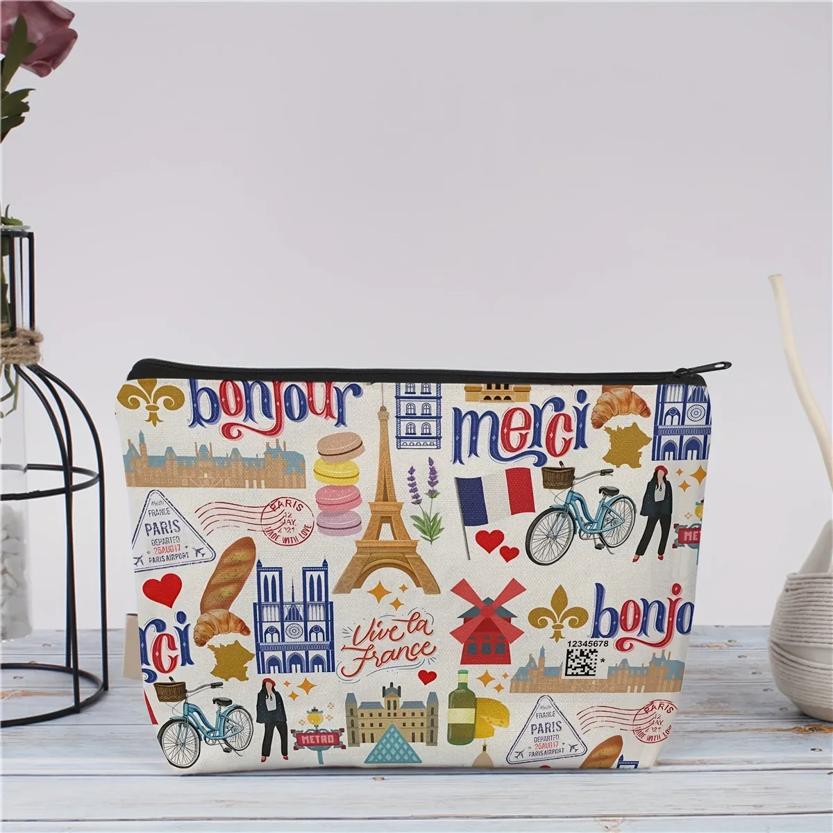 un sac de maquillage paris - pochette multifonctionnelle à fermeture éclair, sac de rangement de bijoux, petit sac de rangement à fermeture éclair de voyage parfait.