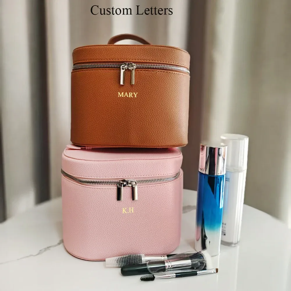 sac à cosmétiques personnalisé avec initiales pour femmes, grande capacité, accessoires de voyage féminins, trousse de maquillage avec poignée supérieure, rangement quotidien pour produits de beauté