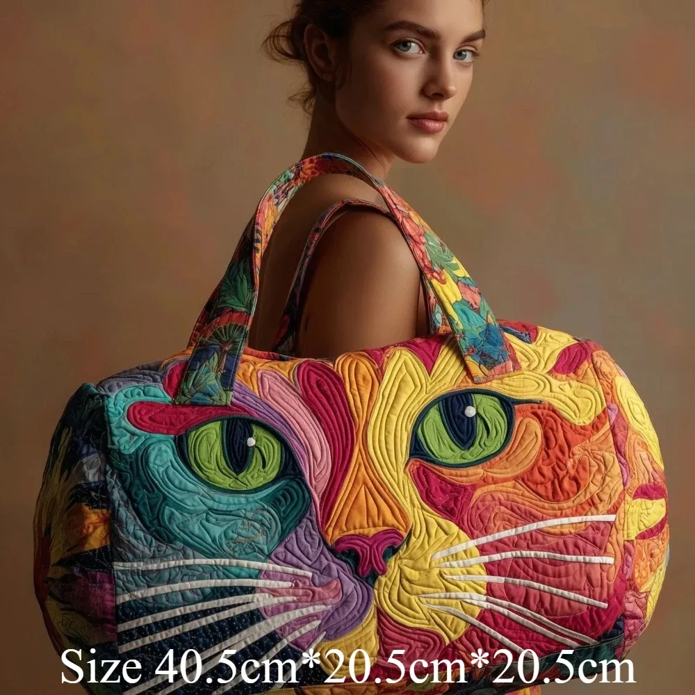 sac fourre-tout matelassé 3d mignon avec motif chat, citrouille d'halloween, feuilles d'automne et fleurs, sac à main de voyage unique, cadeau pour les amoureux des chats, sac à bandoulière