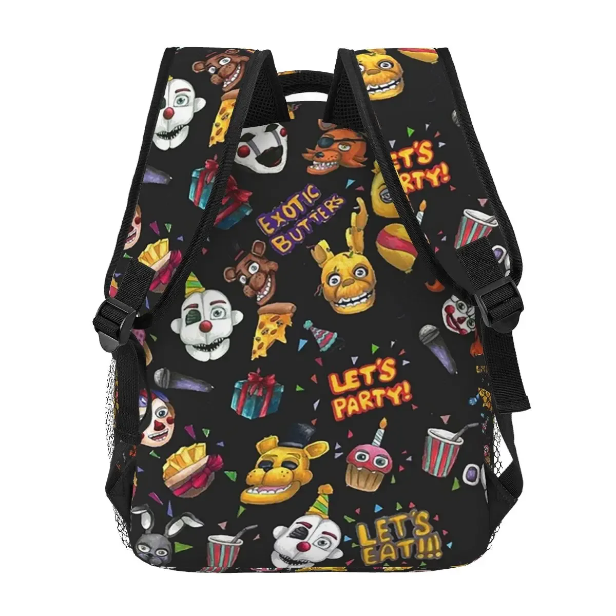 fnaf - let's party - sac à dos scolaire noir pour étudiants, sac de voyage et de randonnée pour hommes et femmes, sac à dos tendance, sacs à bandoulière