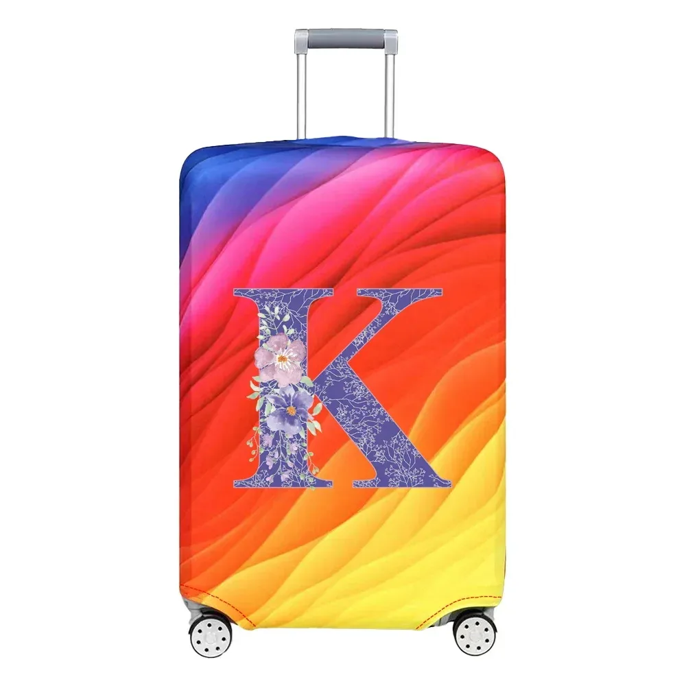 housse de protection pour bagages en tissu extensible, housse anti-poussière, anti-rayures, valise pour sac de 18 à 32 pouces, motif de lettres de fleurs violettes