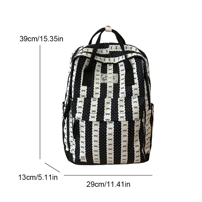 sac à dos en nylon à rayures et imprimé nœud pour femme, léger, mignon, pour étudiante, sac d'école, sac à dos de voyage quotidien pour ordinateur portable a4