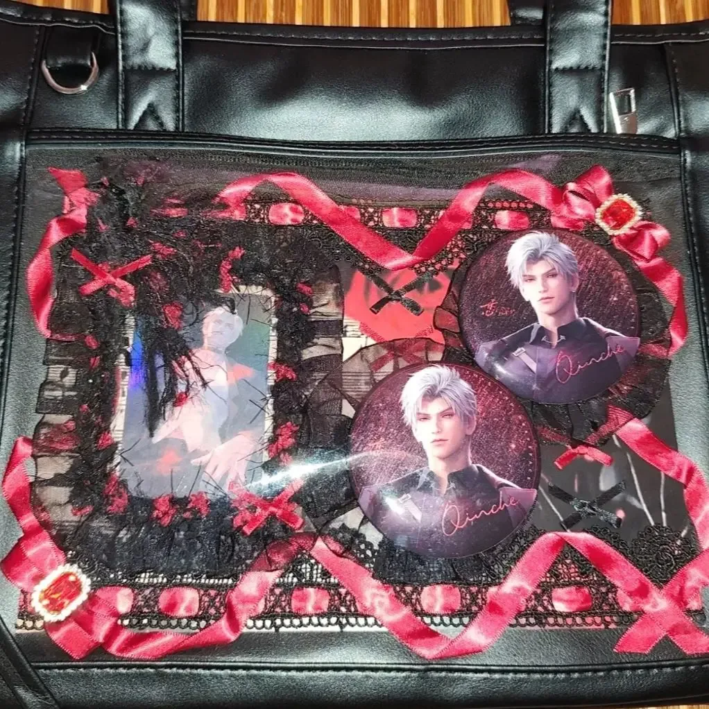 porte-cartes gothique noir rouge, insert de sac ita, décorations de sac, panneau organisateur, ruban en dentelle, accessoires de sac ita
