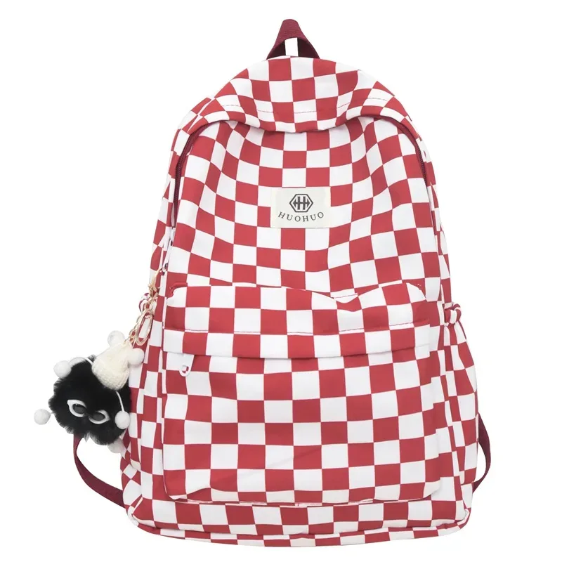 sac à dos décontracté à carreaux style rétro coréen et hongkongais pour étudiants, sac à dos de rangement à lettres, sac à dos double épaule pour femmes pour l'école et l'éducation