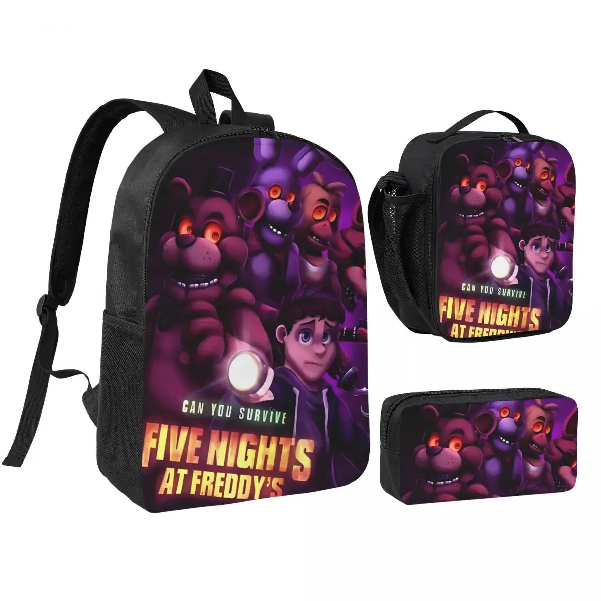 3pecs/ensemble glamrock fnaf sac à dos de jeu vidéo pour étudiant retour à l'école sacs en toile sac à déjeuner trousse à crayons