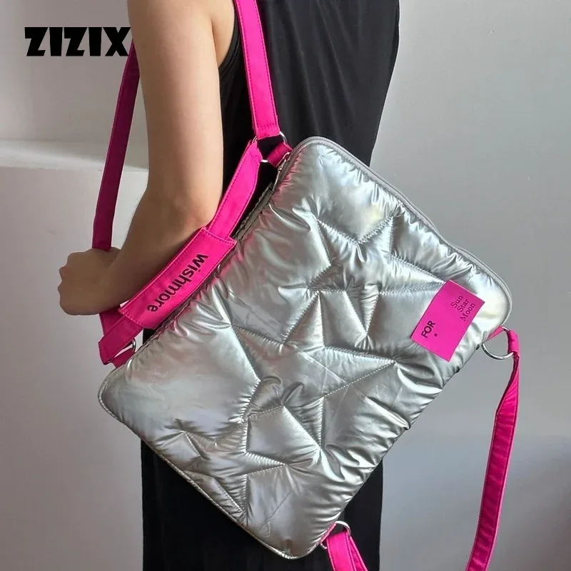 Sac à dos esthétique pour ordinateur étanche, sac de stock léger pour ordinateur portable, sac carré argenté, étoile Y2K, nouveauté 2023