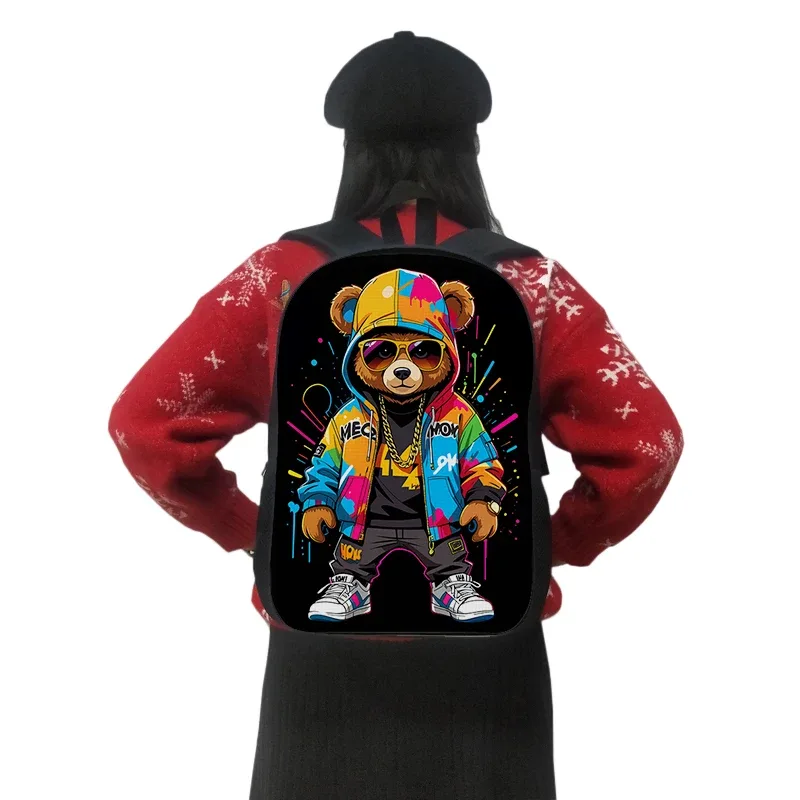 sac à dos kawaii graffiti bear pour hommes et femmes, sac à dos décontracté pour étudiants, sacs d'école pour adolescents, sac à dos de voyage hip hop, cartable