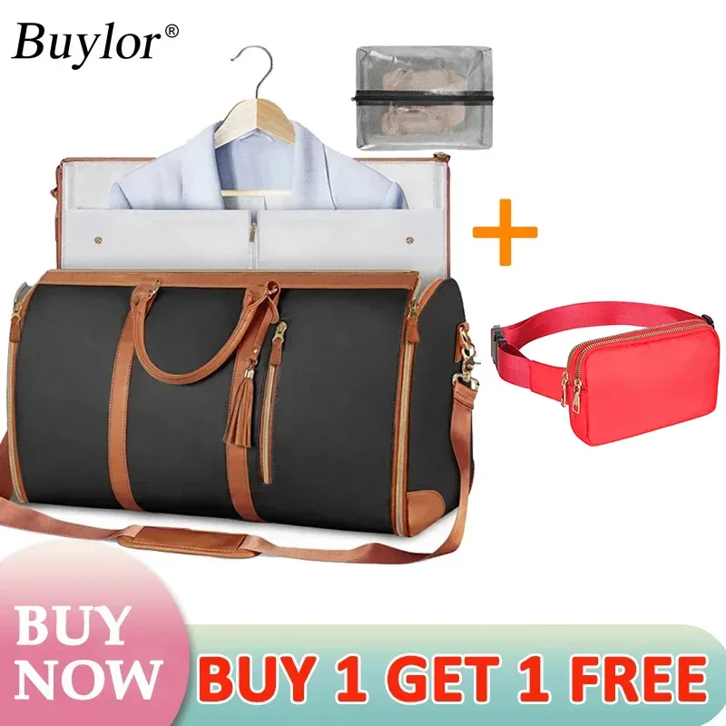 buylor lot de 2 sacs pliables pour costumes, grande capacité, sac de voyage avec pochette à chaussures, sac à main imperméable pour femme, sac de sport extérieur
