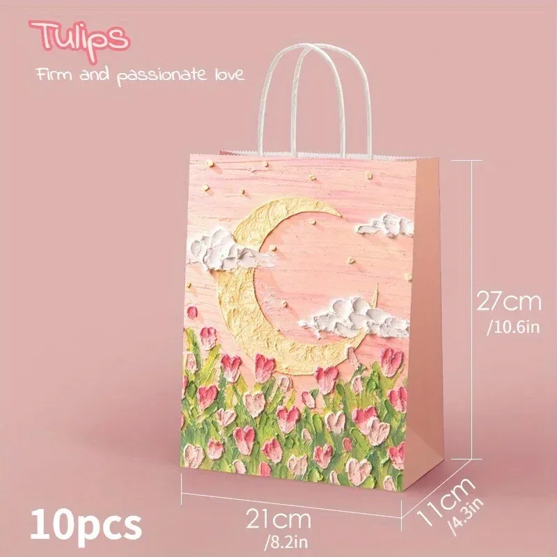 sacs cadeaux kraft blancs, cadeaux créatifs de vacances, fourre-tout avec texte, sacs-cadeaux de la journée de léon, sacs d'emballage, 10 pièces