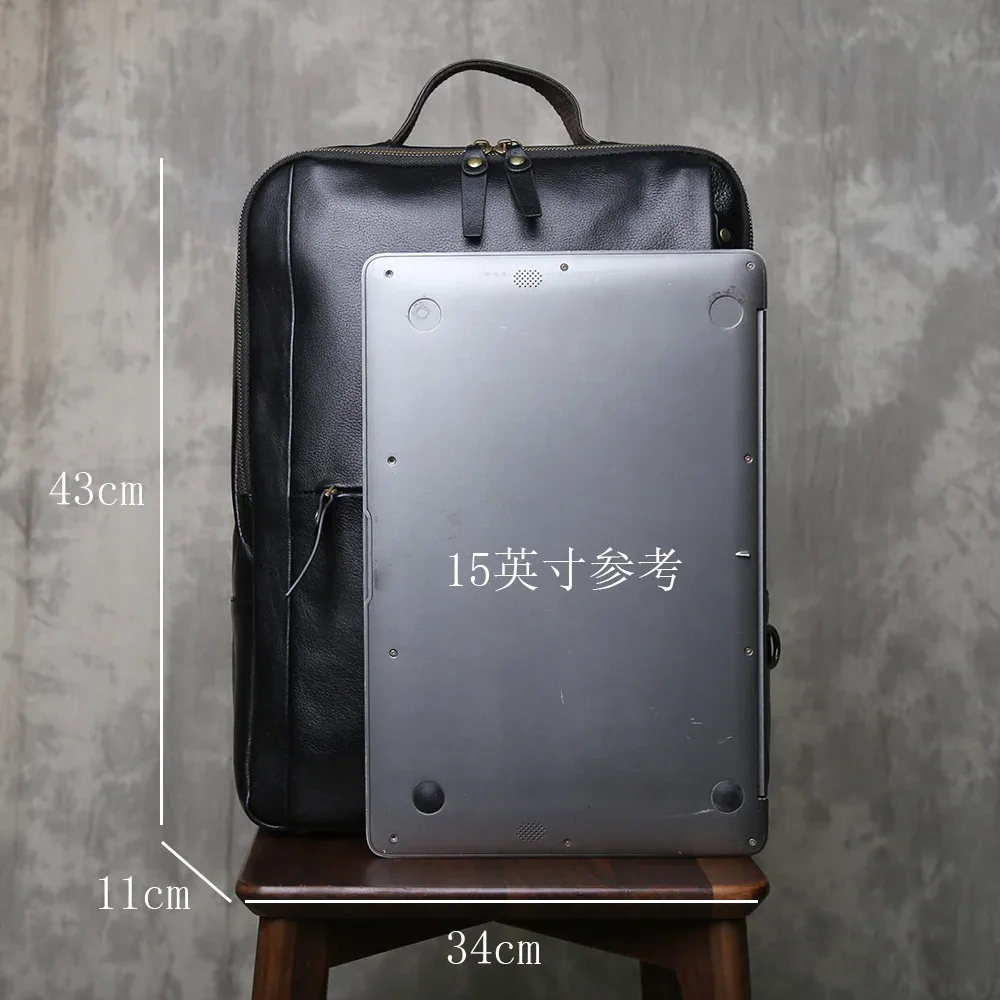 sac à dos vintage en cuir pleine fleur pour homme, grande capacité, pour ordinateur portable, décontracté, professionnel, en cuir huilé, double bandoulière