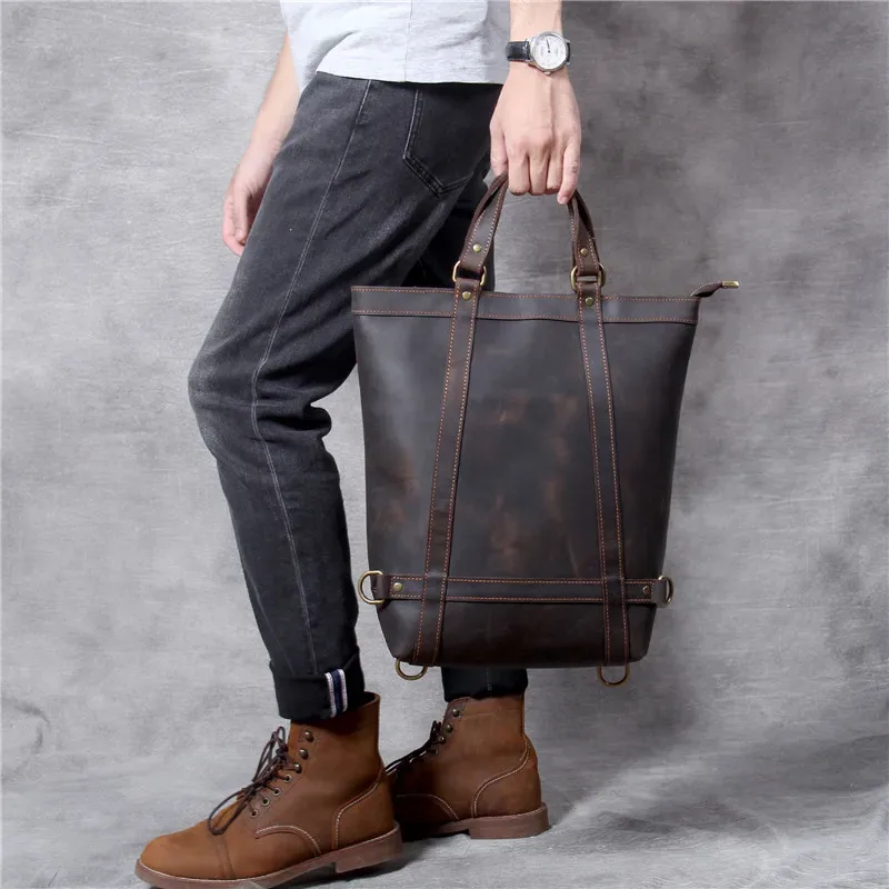 pndcloser-sac à dos multifonctionnel en cuir véritable pour hommes et femmes, sac à dos en cuir de vachette de cheval, sac à dos de travail pour ordinateur portable, sac à livres en élin naturel, vintage, voyage