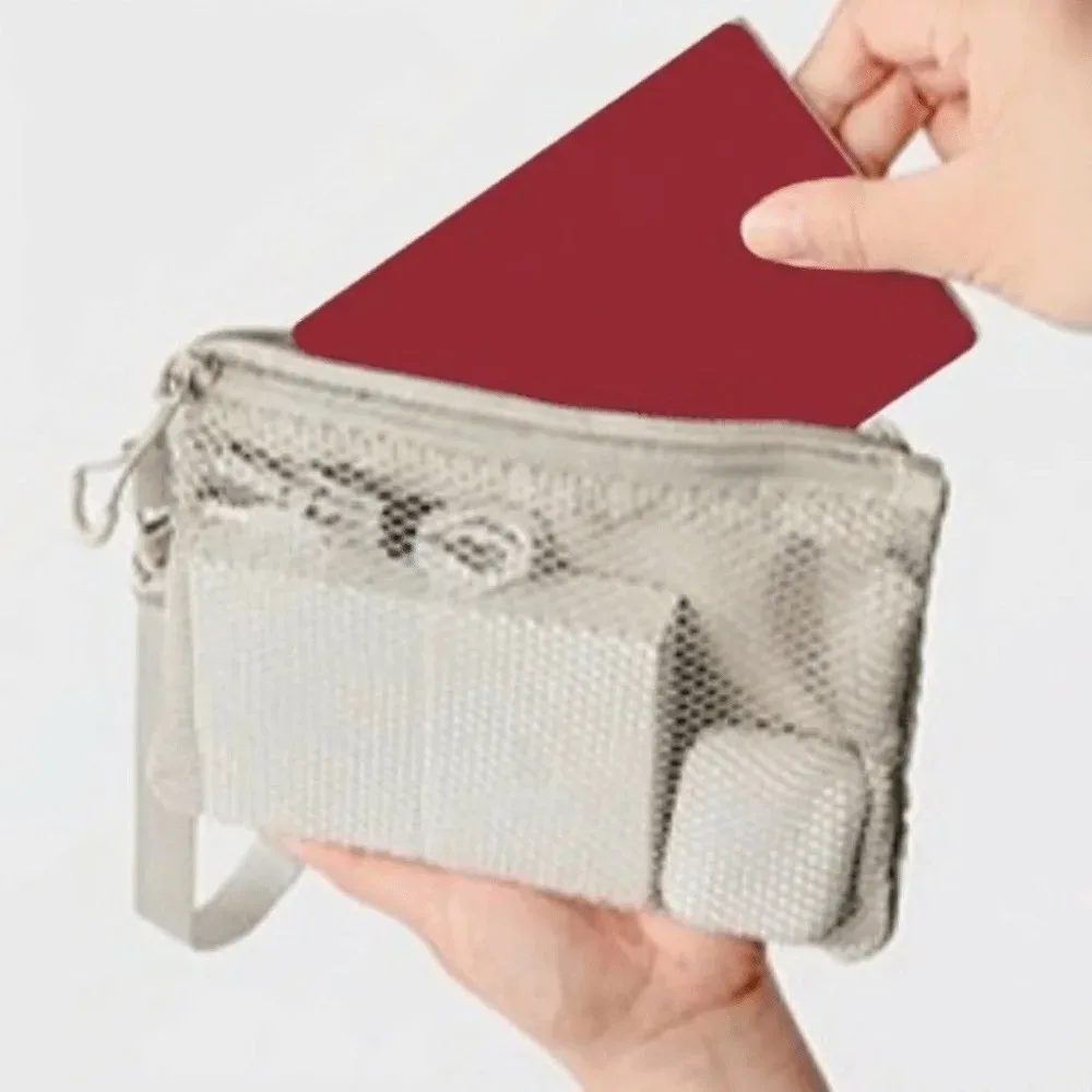 sac de rangement en maille légère, sac à cosmétiques en polyester de couleur unie, multifonctionnel avec fermeture éclair, pochette de maquillage à usage polyvalent