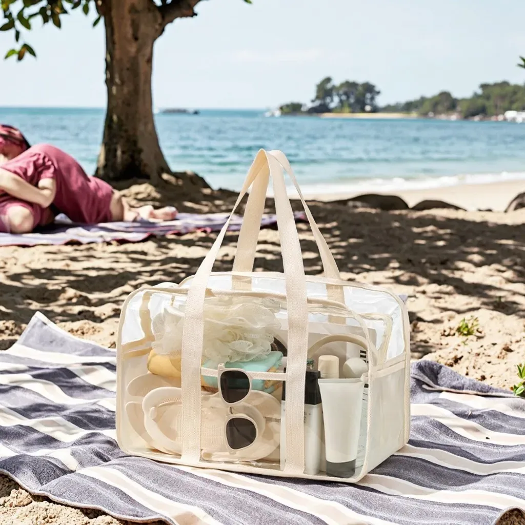 sac de rangement transparent à fermeture éclair avec poignée, grand organisateur de voyage pour la maison et les déplacements, design durable et pratique