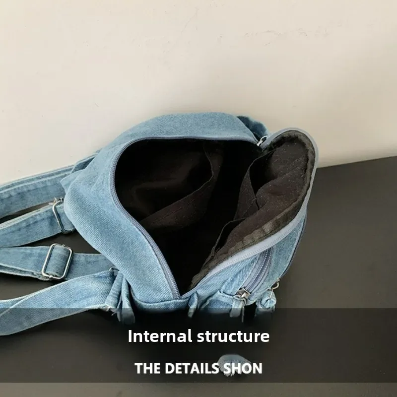 nouveau sac à dos mini en jean délavé pour femme, style preppy, sac de navetteur, sac à dos de voyage léger, décontracté et vintage