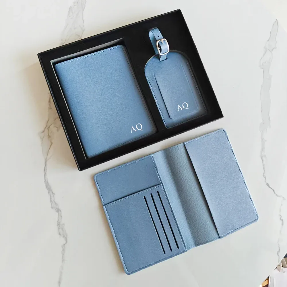 porte-passeport avec initiales personnalisées, ensemble d'étiquettes de valise de luxe, nom personnalisé, logo, cadeau, ensemble d'accessoires de voyage légers avec boîte