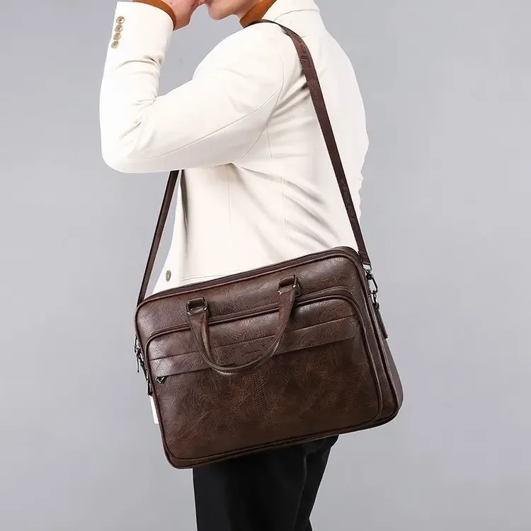 sac d'affaires en cuir pu de grande capacité pour hommes, étuis à bombes de luxe, fourre-tout noir, sac à main étanche, sacs à bandoulière initiés