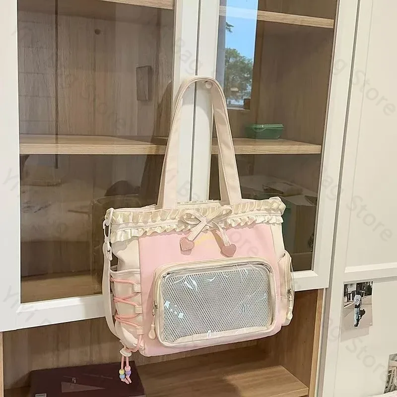 sac à dos ita bag kawaii, sac à bandoulière, ensemble de deux pièces, sac à dos scolaire pour badges et épingles d'anime, sacs à dos transparents pour étudiants