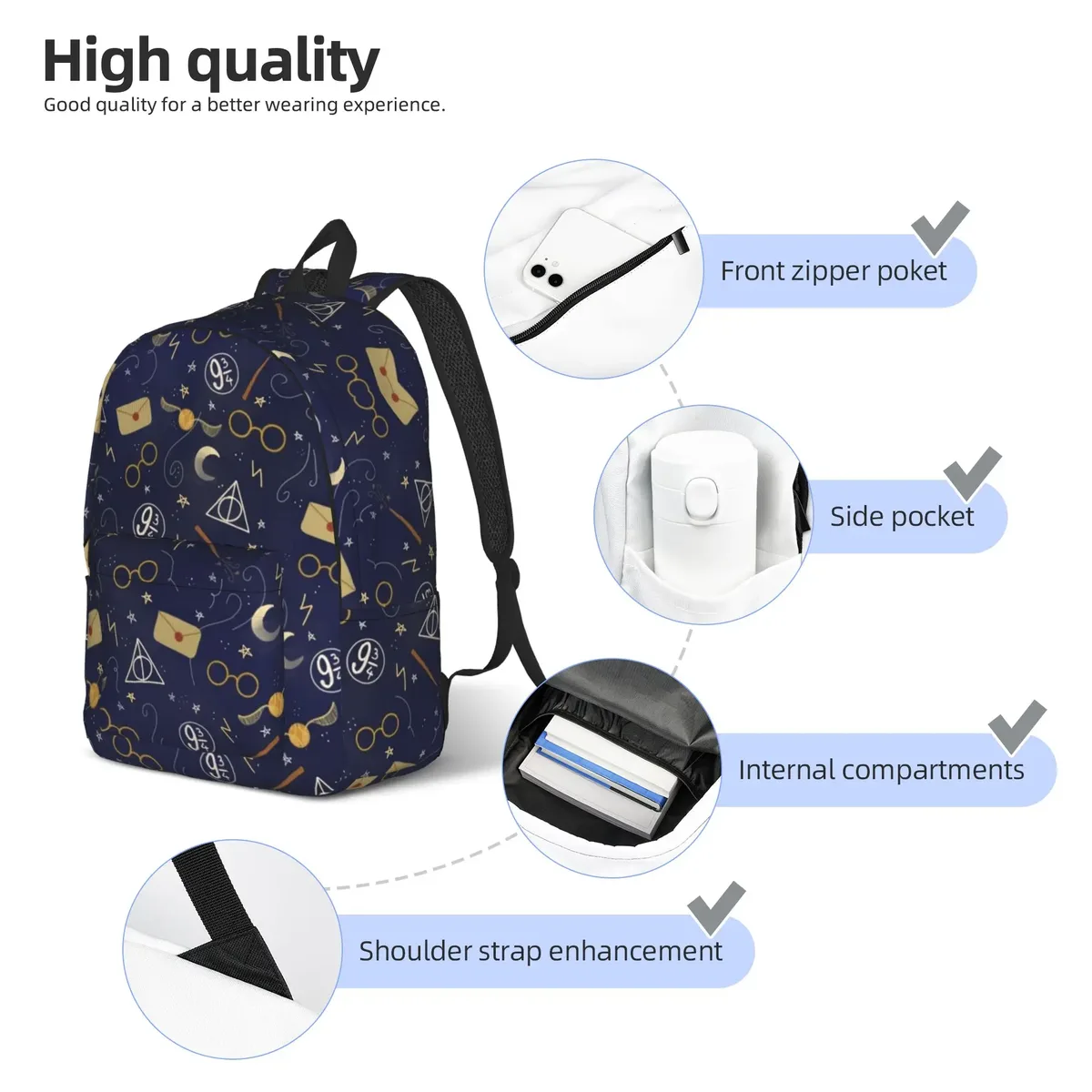 sac à dos h-hp-p harry potter magie pour adolescents, sac de sport, sac de randonnée, sac de voyage, sac à dos pour hommes et femmes, sac à bandoulière