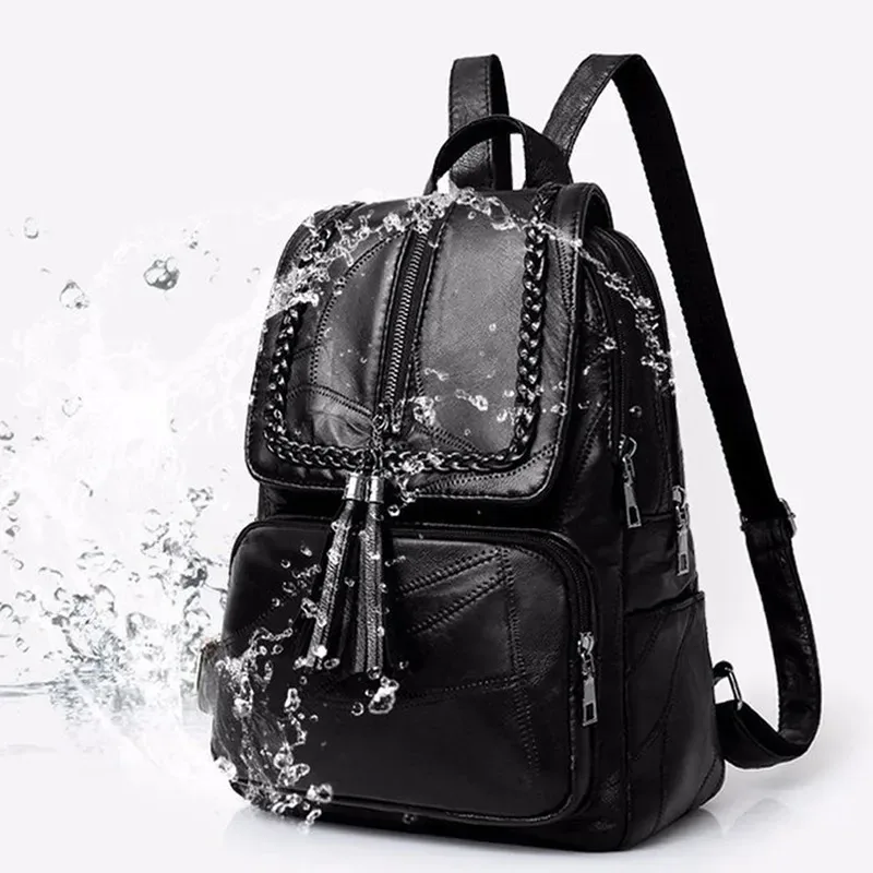 sac à dos multifonction classique noir pour femmes, sac à bandoulière de voyage imperméable en cuir pu, sac d'école