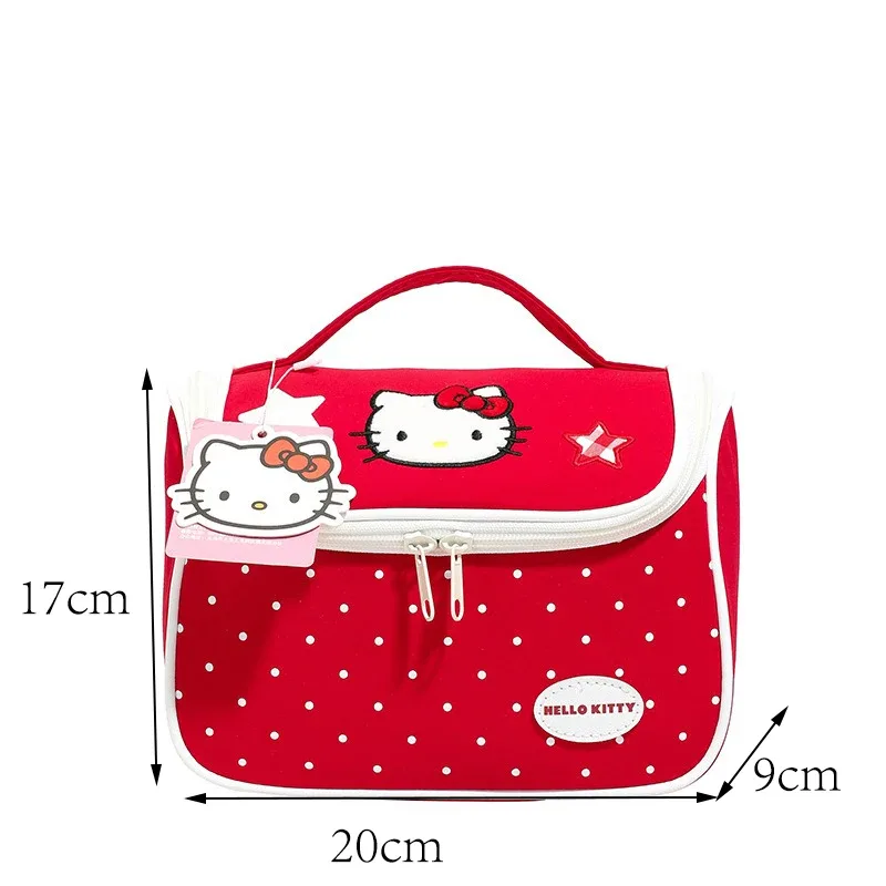 véritable trousse de maquillage hellokitty, trousse de toilette à motif à pois, compartiment multifonctionnel, sac de rangement pour cosmétiques suspendu, sac à main.