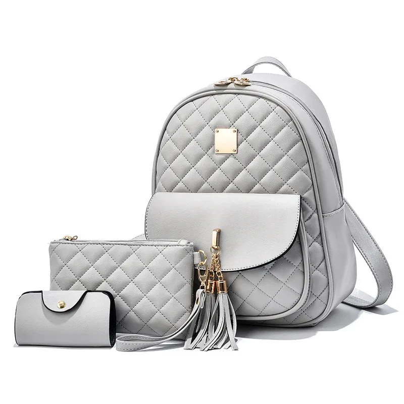 ensemble de sac à dos en cuir pour femme, portefeuille, porte-cartes, mode, nouveau, 3 pièces