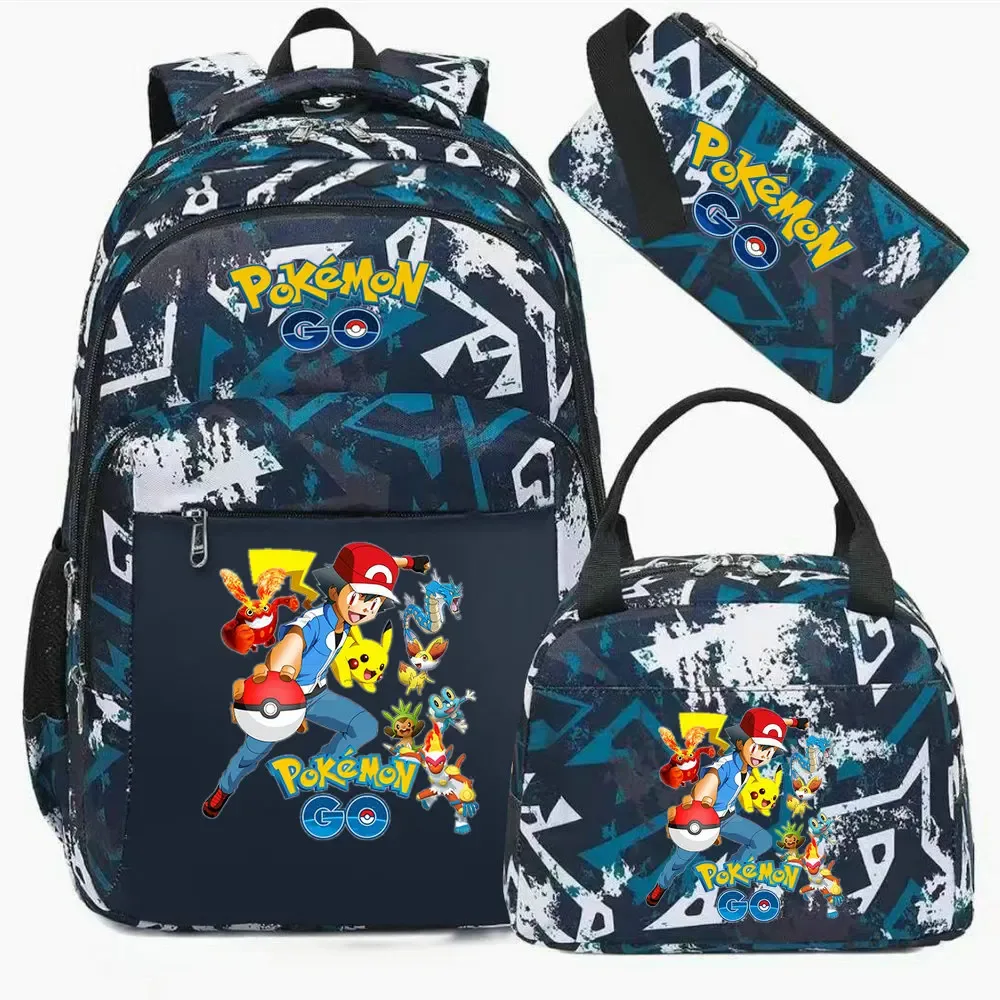 sac à dos camouflage pikachu tendance avec sac à déjeuner pour adolescents, sacs d'école pour étudiants, ensemble de voyage décontracté