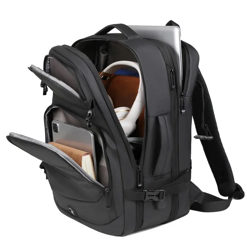 sac à dos imperméable pour voyages d'affaires avec port usb, grande capacité extensible pour hommes et femmes, pratique pour les trajets quotidiens, noir
