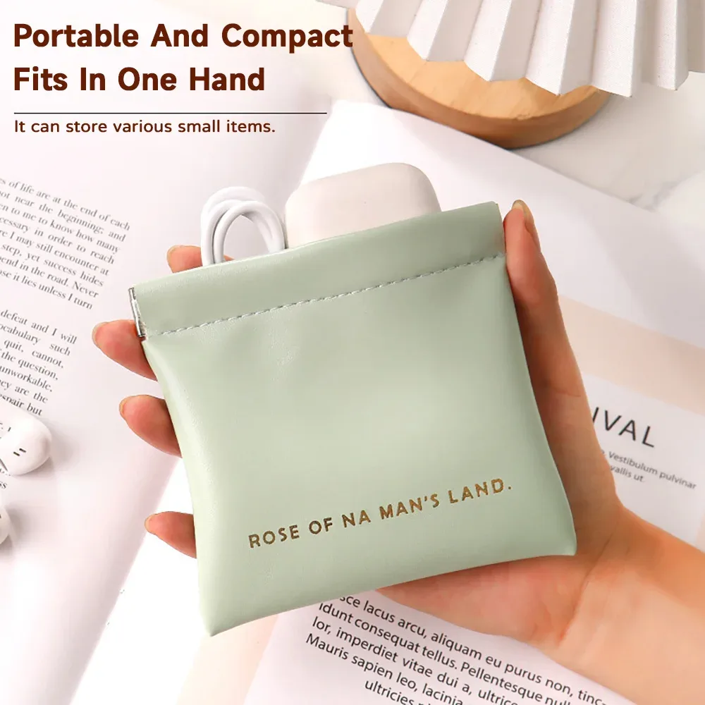 sac de rangement multifonctionnel tendance avec fermeture automatique, porte-monnaie en pu pour écouteurs filaires, mini sac portable pour rouge à lèvres et maquillage