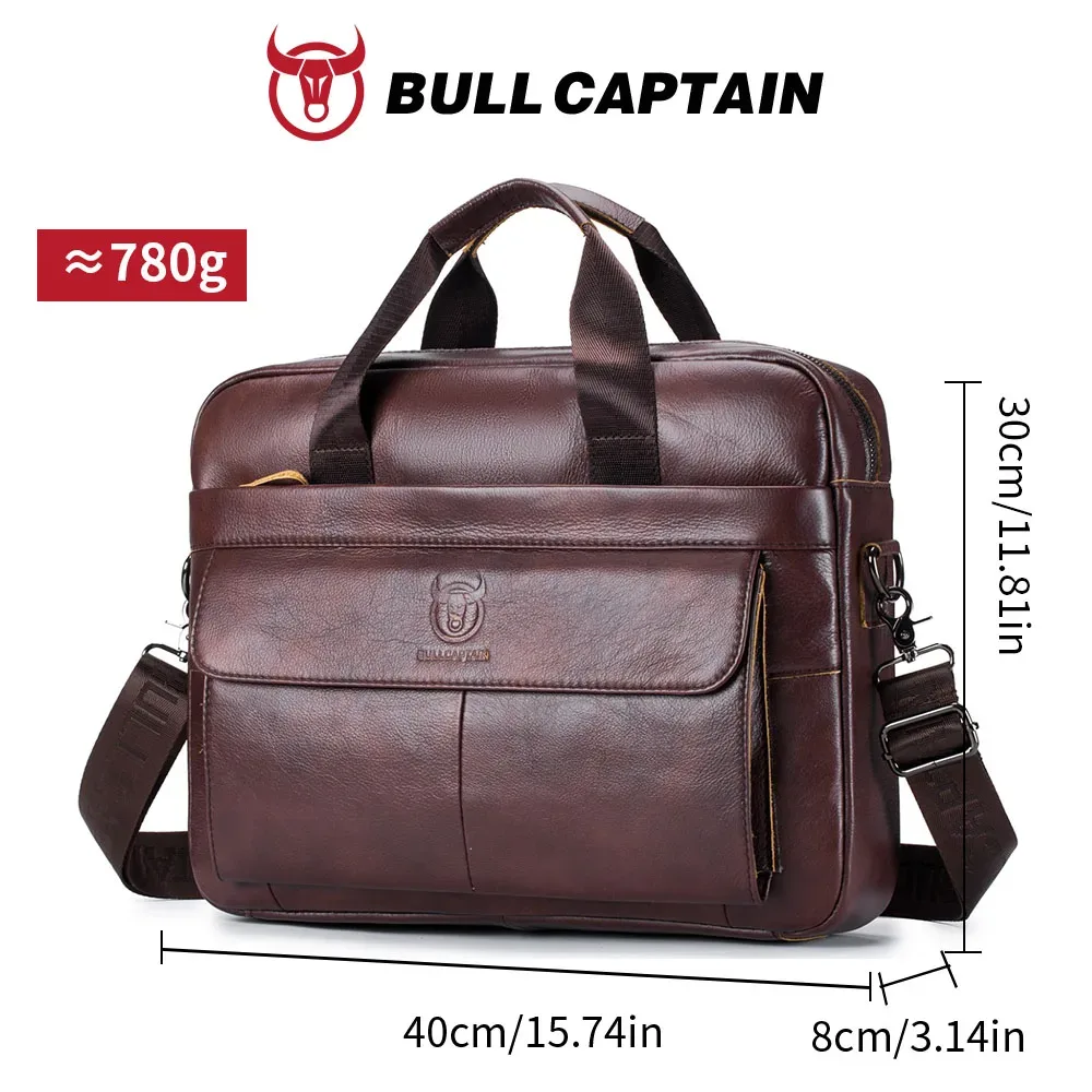 bullcaptain sac pour hommes en cuir véritable porte-documents pour ordinateur portable 14 messager sac en cuir pour hommes portefeuille d'affaires pour document a4