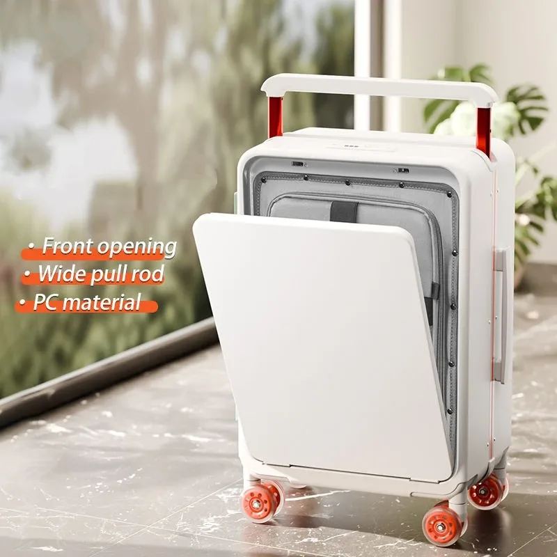 valise de voyage avec poche avant pour ordinateur portable, poignée large, bagage cabine 20'' pour homme, valise trolley 24'' pour femme avec cadre en aluminium pour pc