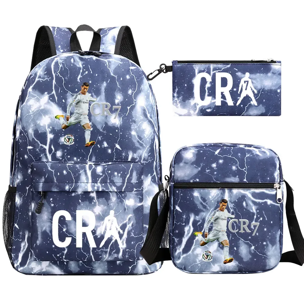 football cr7 cosplay sacs d'école sac à dos scolaire ordinateur portable adolescent garçons filles cartables 3 pièces/ensemble