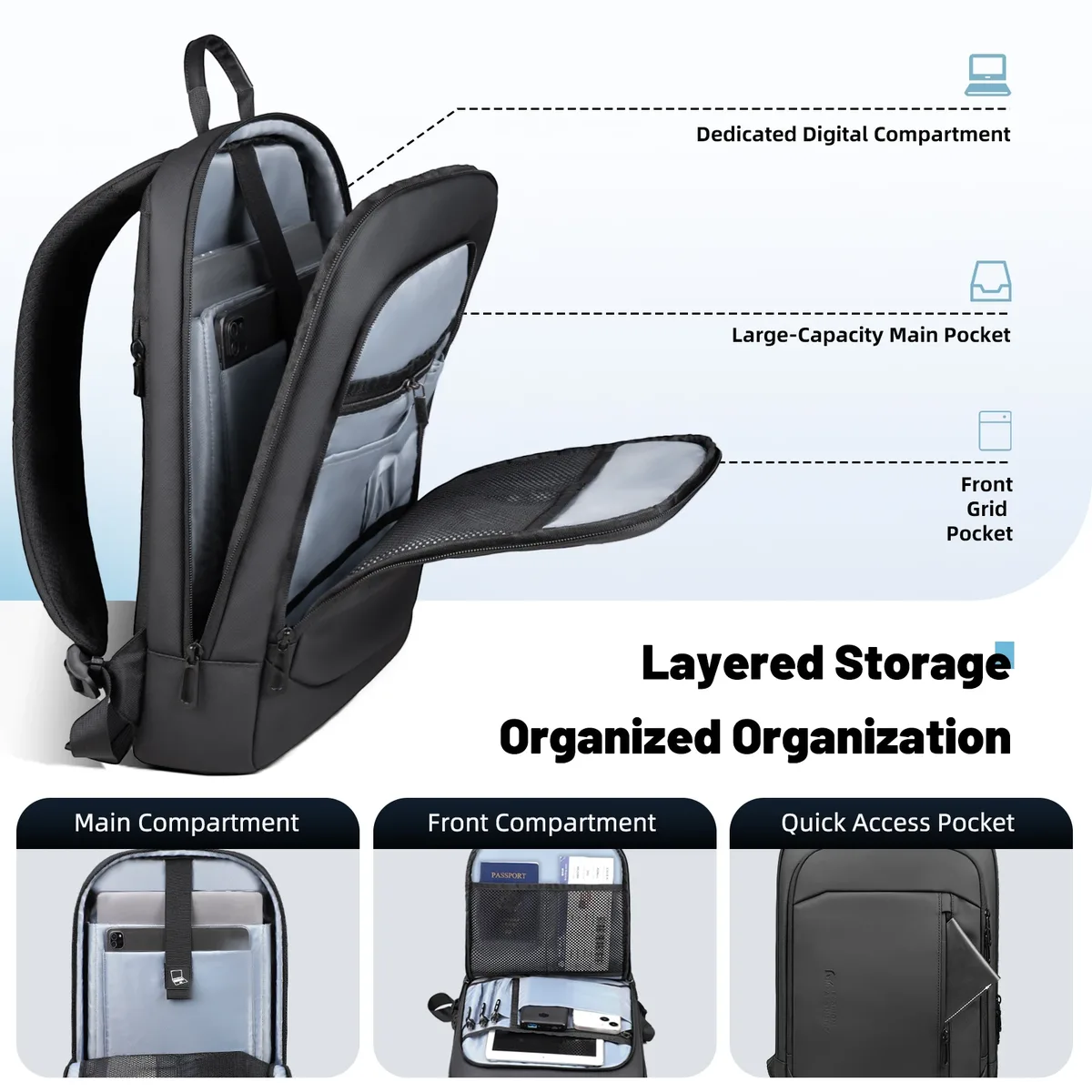 heroic knight sac à dos d'affaires portable pour homme mince 15,6 pouces sacs pour ordinateur portable sac à dos de voyage étanche mochilas d'école minimalistes
