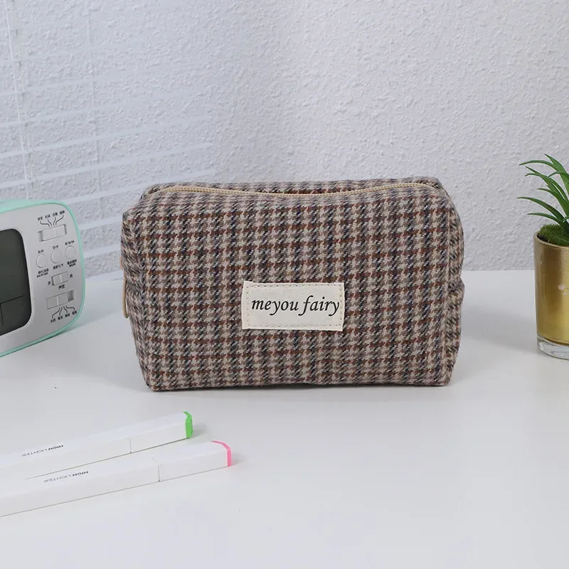 sac de rangement de voyage rétro à carreaux pour cosmétiques, trousse de toilette, rouge à lèvres, soins de la peau, sacs à main de maquillage pour filles, trousse à crayons, 2025