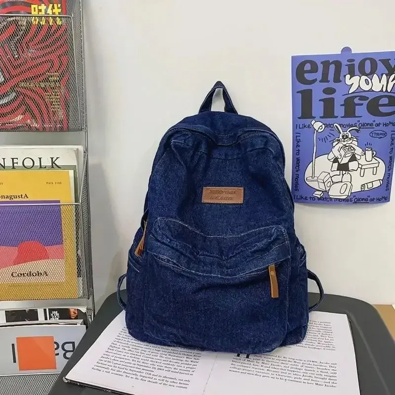 1 pièces à la mode nouveau style simple et tendance sac à dos grande capacité durable sac en denim sac étudiant