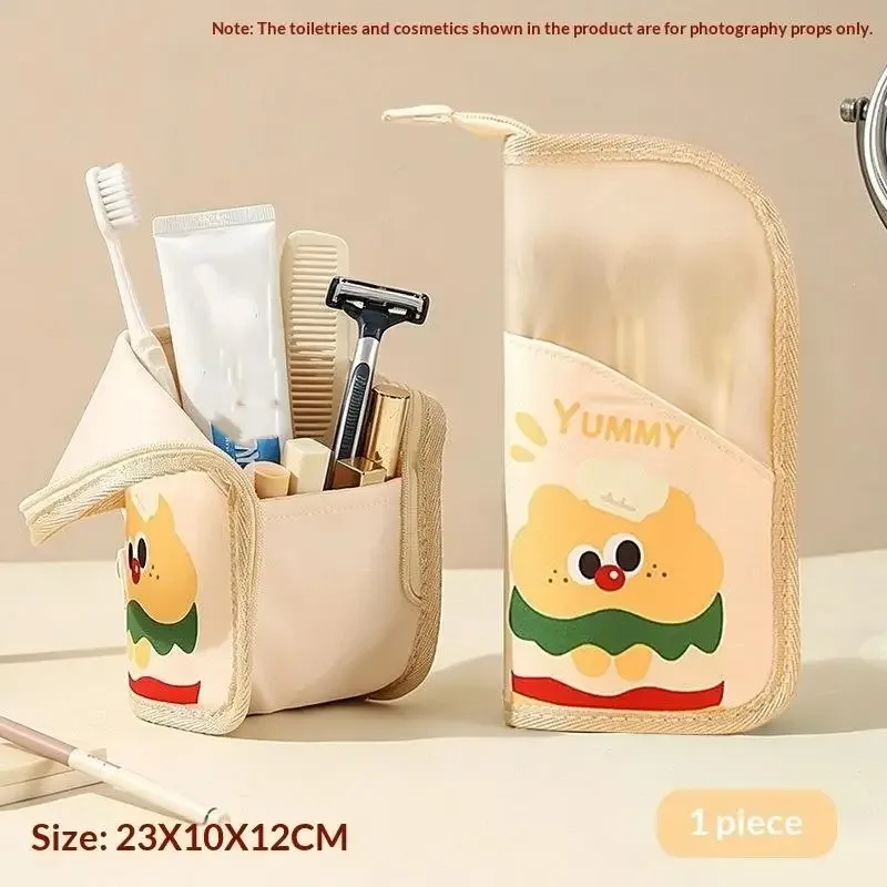 sac de rangement pour pinceaux de maquillage, motif dessin animé mignon, avec design transparent, grande capacité, parfait pour le maquillage quotidien et les voyages