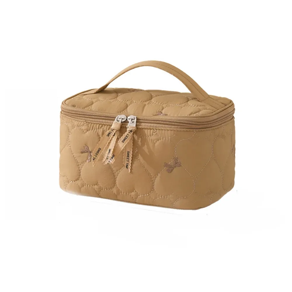 sac de maquillage de grande capacité pour femmes, sac de toilette de voyage étanche à imprimé cœur, sac de rangement de cosmétiques à double fermeture éclair, sac de rangement de cosmétiques à main pour dames