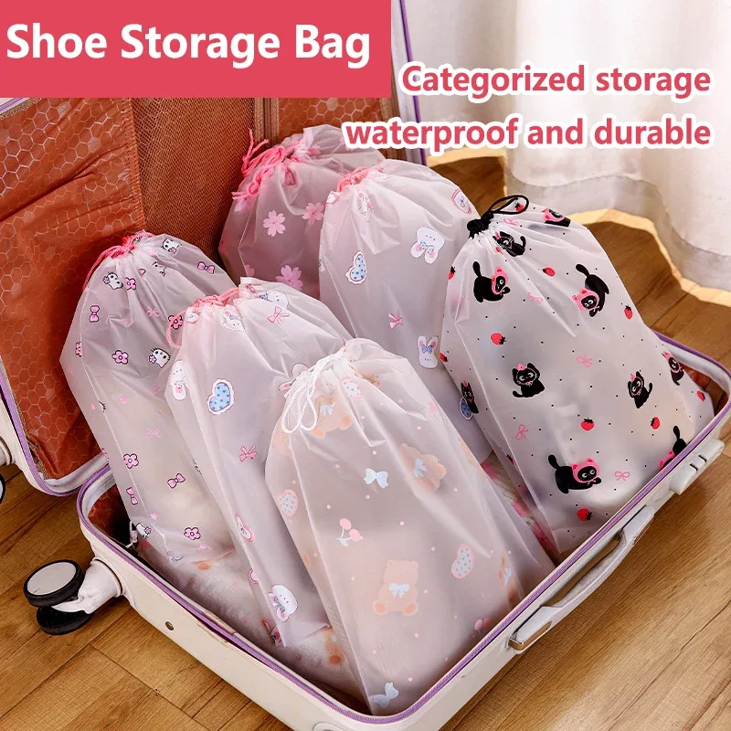Sac de rangement transparent imperméable à cordon en plastique pour cosmétiques, serviettes et chaussettes, idéal pour la salle de bain et la plage - Lot de 10