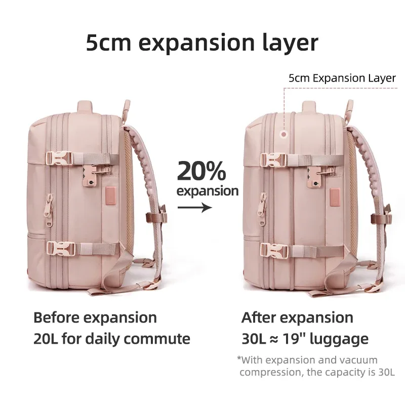 sac à dos de voyage pour femme, sac à dos pour ordinateur portable de 16 pouces avec compression sous vide, sac à dos d'école avec chargement usb, sac à dos de randonnée étendu pour affaires